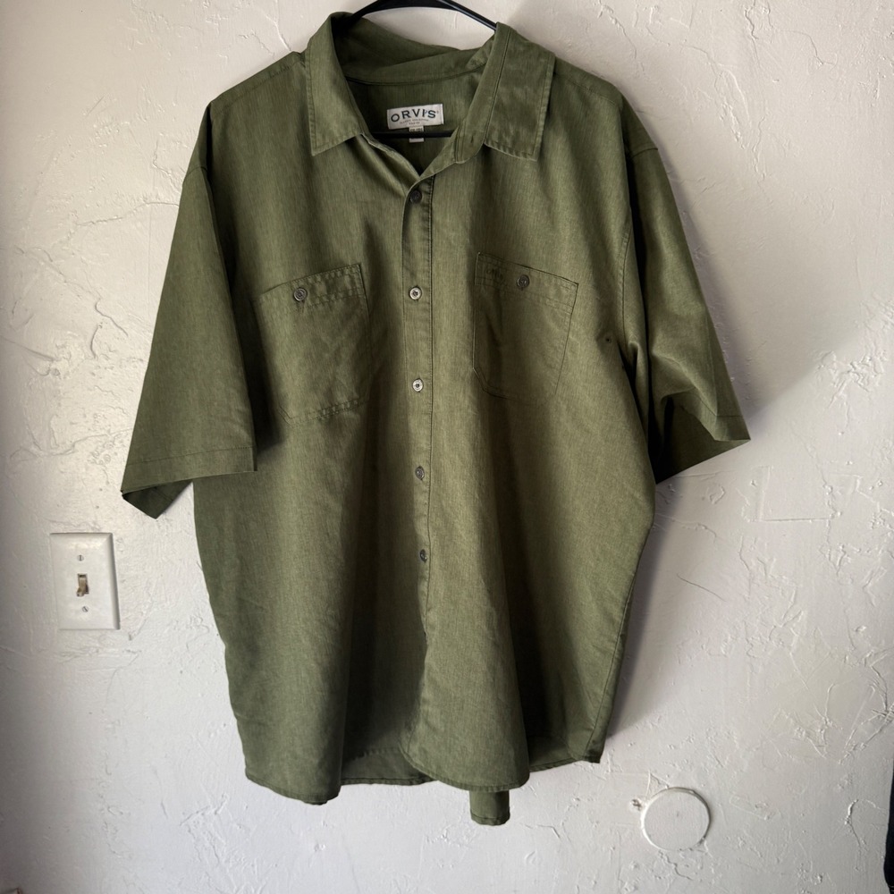Orvis Mens XXL Short Sleeve Button Up Shirt Olive Green‎ Classic Collection